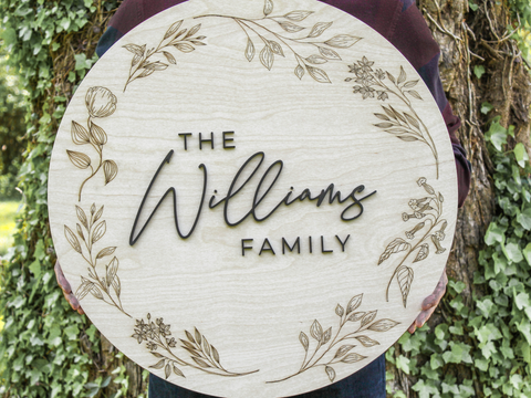 Botanical Round Family Name Sign